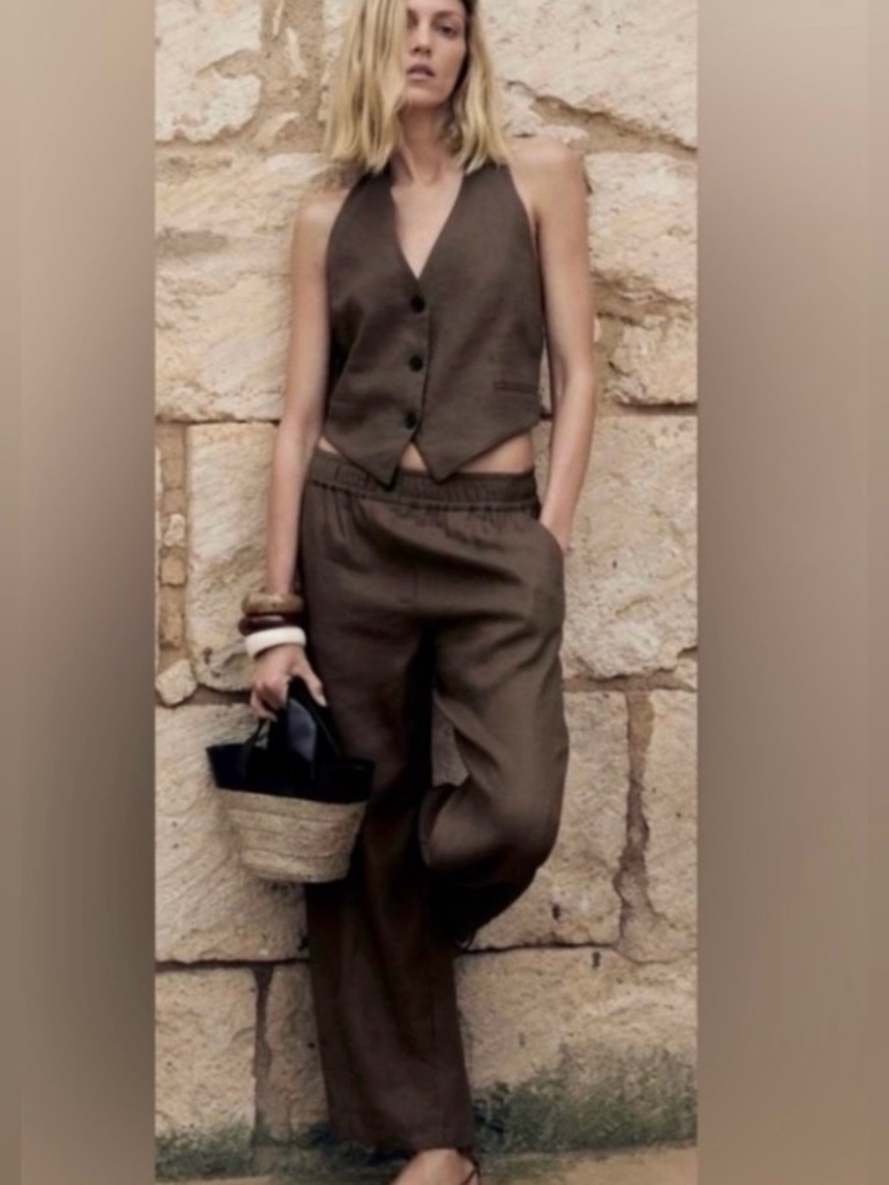 Zara (Set) PANTS & VEST (NWT) Brown